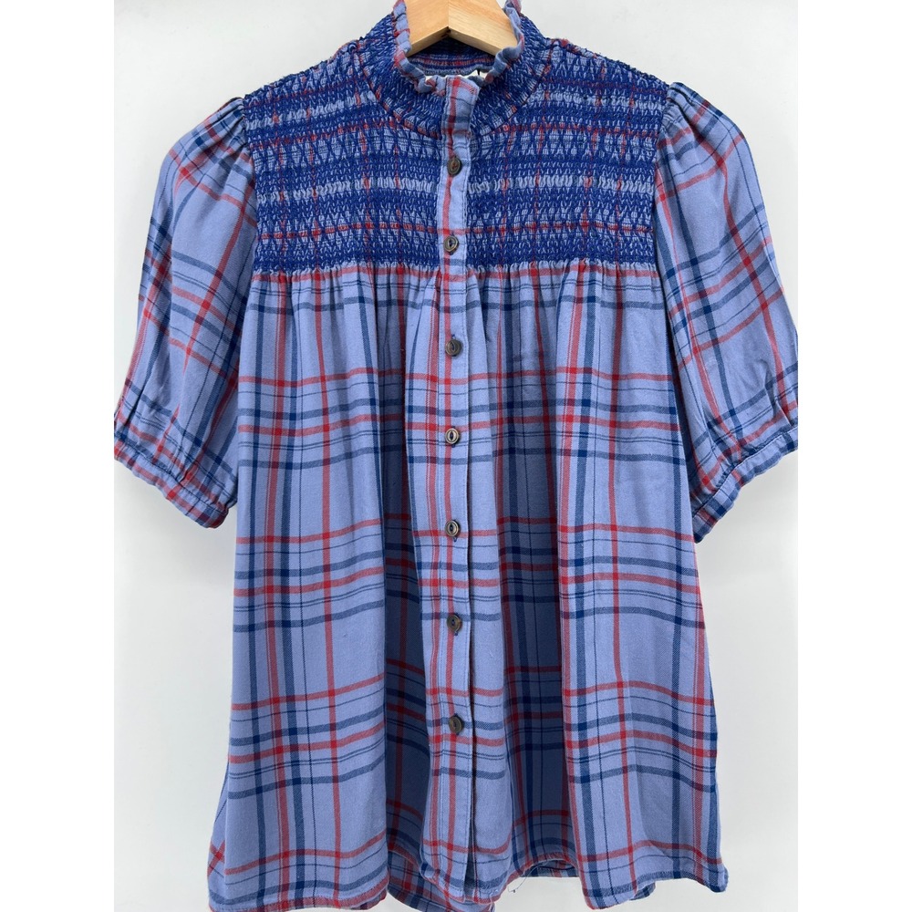 Maeve by Anthropologie Lise Smocked Plaid Button Down Blouse XS